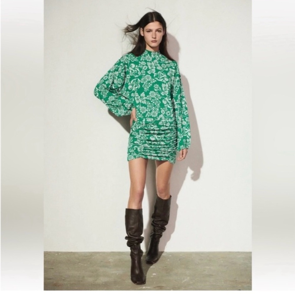 Green Floral ballon Sleeve Zara Dress